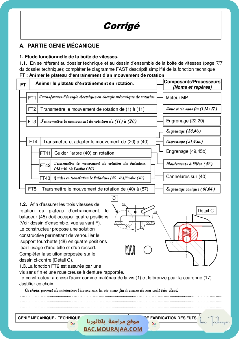 Corrigé principale technique Bac 2019 – Section technique